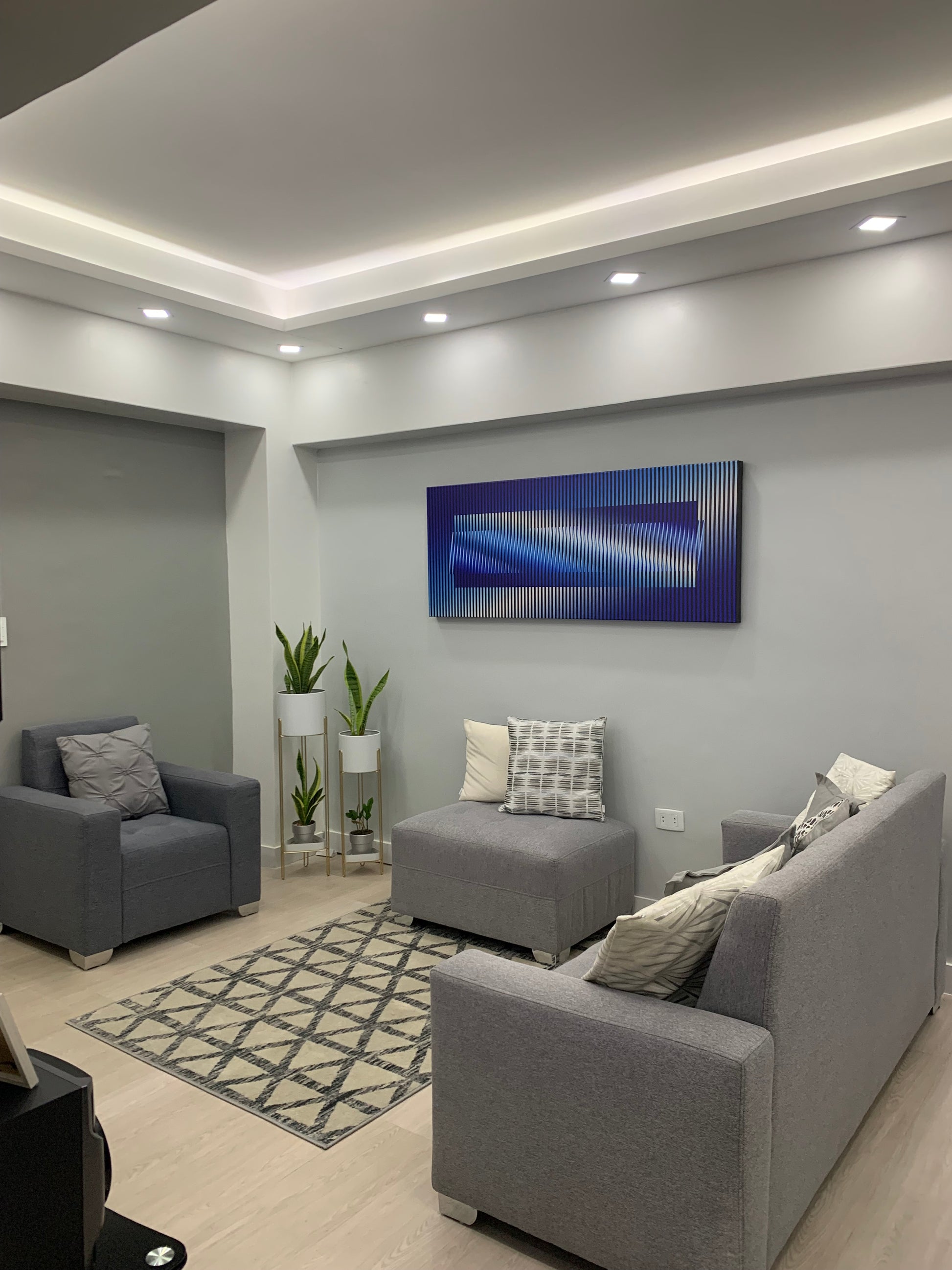 Cuadro en Lienzo, Arte Abstracto Rítmicas Azules de César Otero, Arte Contemporáneo para Decoración de Interiores, Salas de Estar, Dormitorios, Comedores, Entradas y Oficinas - Cesar Otero l Arte Moderno