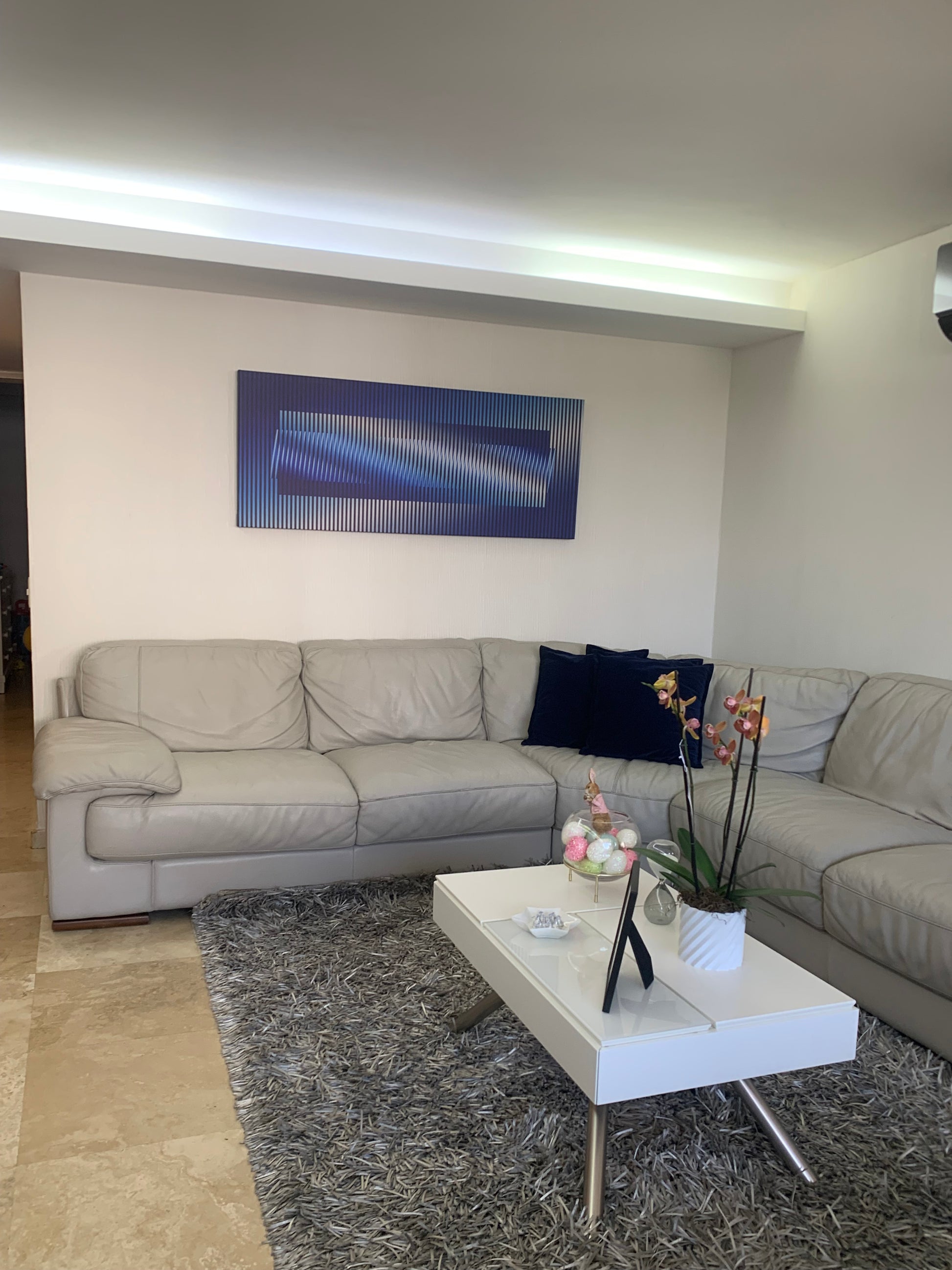 Cuadro en Lienzo, Arte Abstracto Rítmicas Azules de César Otero, Arte Contemporáneo para Decoración de Interiores, Salas de Estar, Dormitorios, Comedores, Entradas y Oficinas - Cesar Otero l Arte Moderno